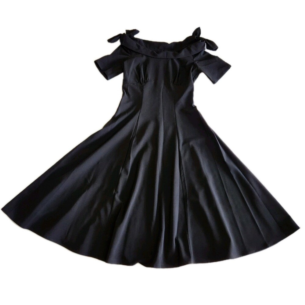 Hell Bunny Vixen Bianca Bow Black Retro 50s Style Pin Up Goth Dress Women SZ XS